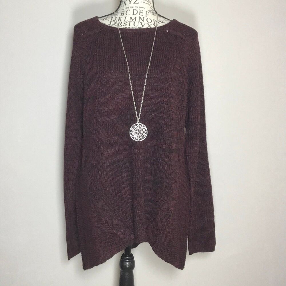 Burgundy lace up detail sweater knitted like new cozy winter comfortable PL